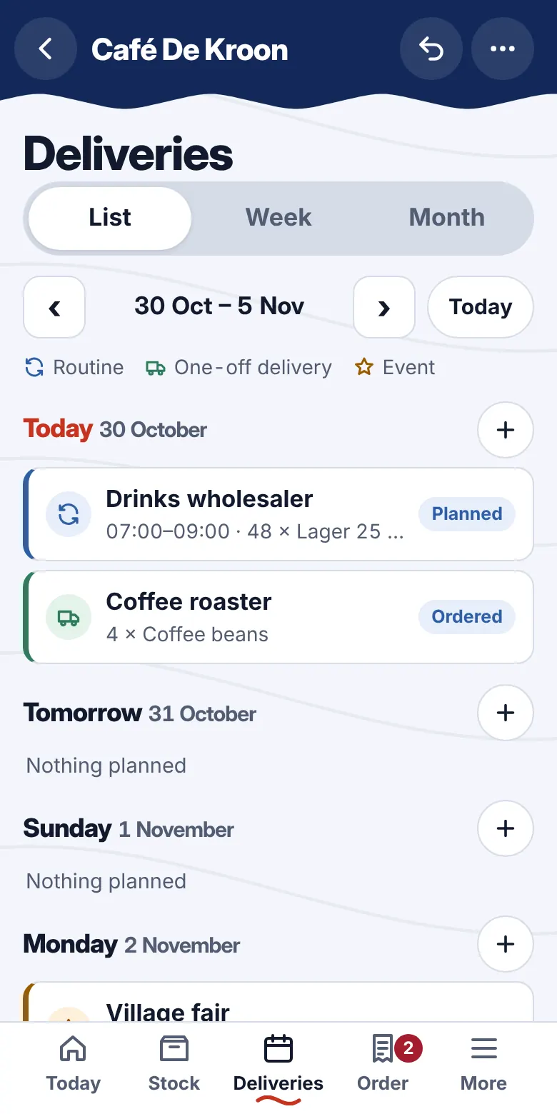 Deliveries: Every delivery in one calendar, with routines and events.
